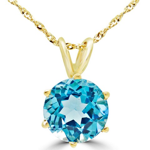 Majesty Diamonds 3.66 CT Round Cut Blue Topaz Solitaire Pendant Necklace in 14K Yellow Gold With Chain 3.66 Carat