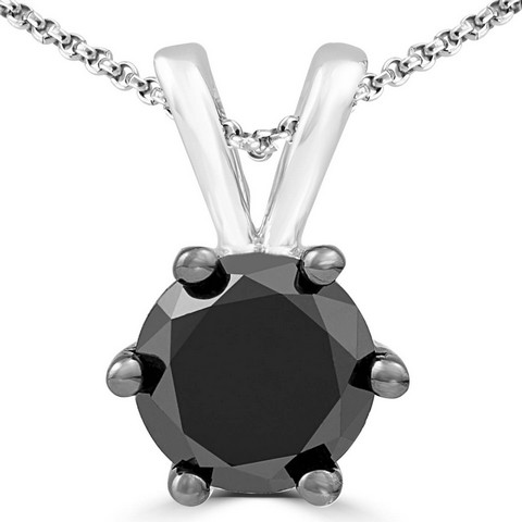1.5 Ct 6-prong Solitaire Black Diamond Pendant Necklace In 10k White Gold With Chain, 1.5 Carat