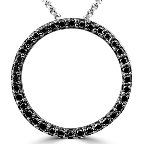 Black Diamond Circle Of Life Pendant Necklace In 14k White Gold With Chain, 0.2 Carat