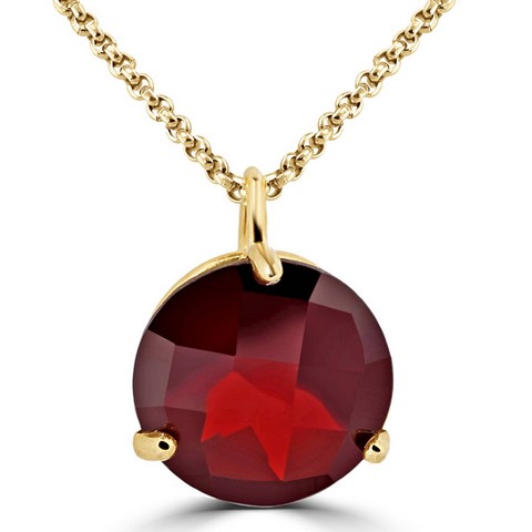 2 Ct Round Cut Garnet Pendant Necklace In 10k Yellow Gold With Chain, 2 Carat
