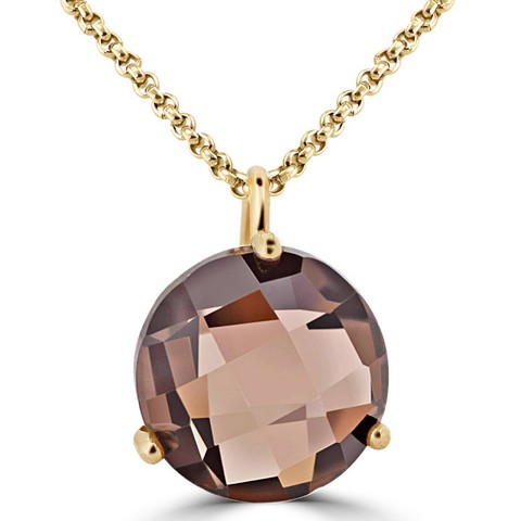 1.4 Ct Round Cut Smoky Topaz Pendant Necklace In 10k Yellow Gold With Chain, 1.4 Carat