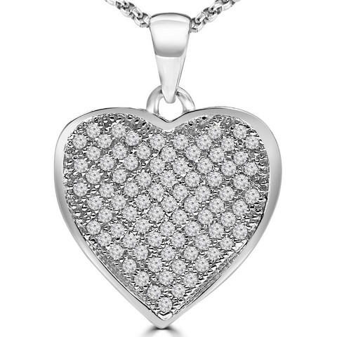 Diamond Cluster Heart Pendant Necklace In 14k White Gold With Chain, 0.25 Carat