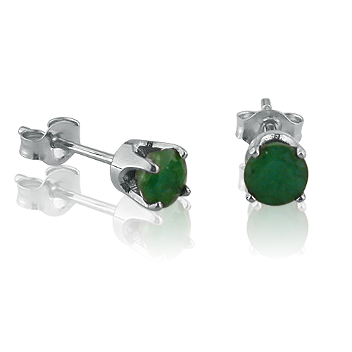 Emerald Stud Earrings Set In 14k White Gold, 0.5 Ct