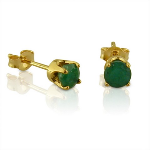 Emerald Stud Earrings Set In 14k Yellow Gold, 0.5 Ct