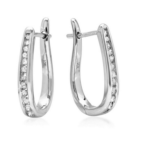 Diamond Hoop Earrings In 10k White Gold, 0.25 Ct