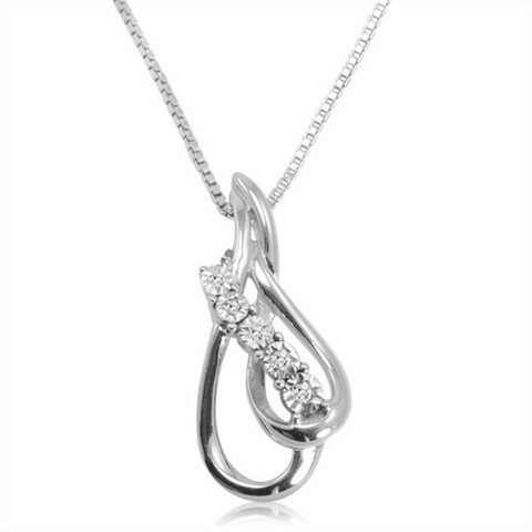 Journey Diamond Tear Drop Necklace In Sterling Silver On An 18 In. Chain