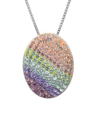 Sterling Silver Multi Colored Crystal Disc Pendant With Crystals