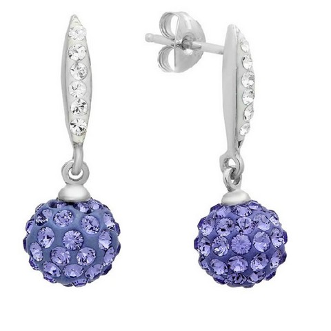 Sterling Silver Dangle Earrings With Purple & White Swarovski Elements