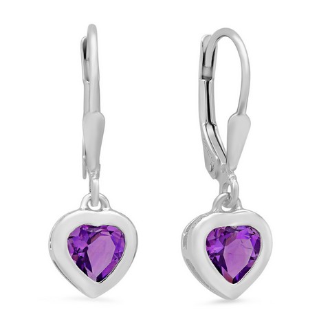Heart Amethyst Dangle Earrings,sterling Silver - 1.50 Ct