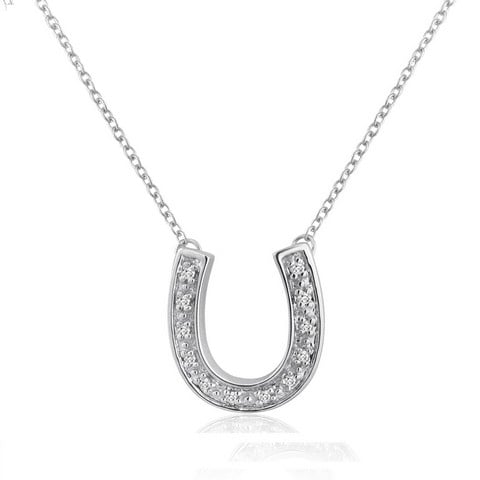 Diamond Horseshoe Pendant In Sterling Silver, 0.12 Ct