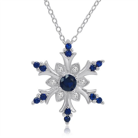 Created Blue & White Sapphire Snowflake Pendant In Sterling Silver, 0.5 Ct