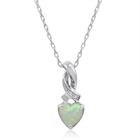 Heart Shape Created Opal & Diamond Pendant In Sterling Silver