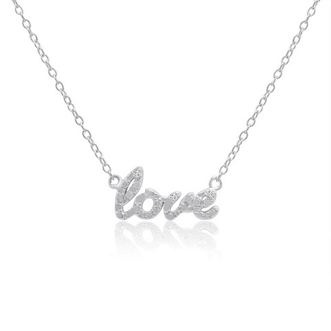 Sterling Silver & Diamond Script Love Necklace