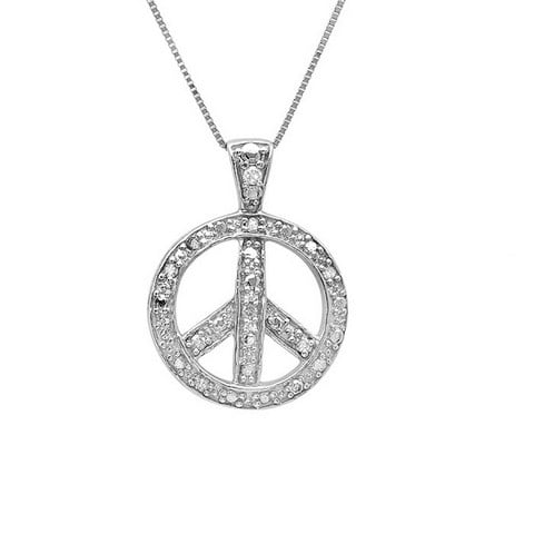 Diamond Peace Sign Pendant In Sterling Silver, 0.1 Ct