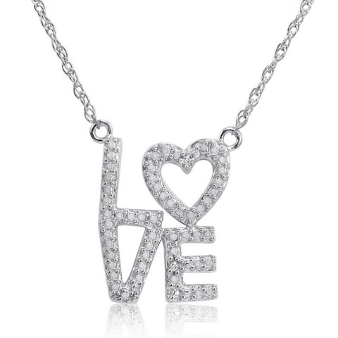 Sterling Silver & Diamond Heart In Love Necklace
