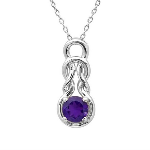 Amethyst Infinity Knot Pendant - Necklace In Sterling Silver, 0.75 Ct