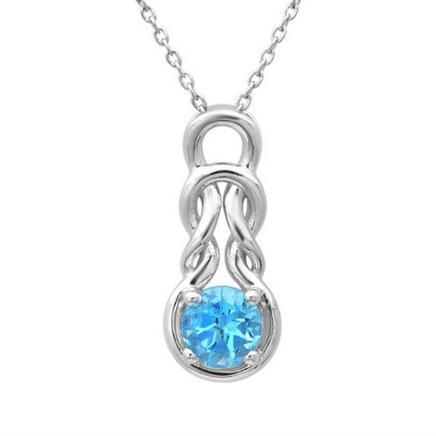Swiss Blue Topaz Love Knot Pendant - Necklace In Sterling Silver