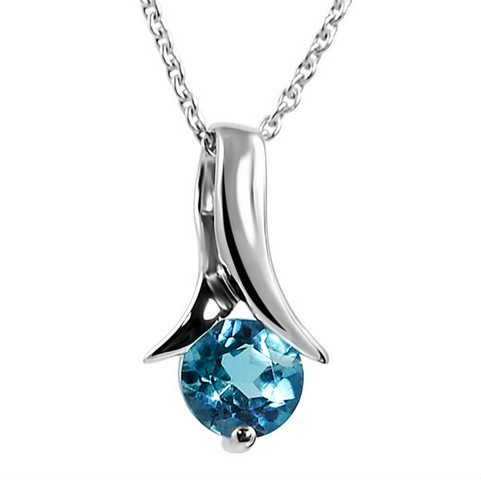 Swiss Blue Topaz Solitaire Pendant - Necklace In Sterling Silver 18 In. Chain