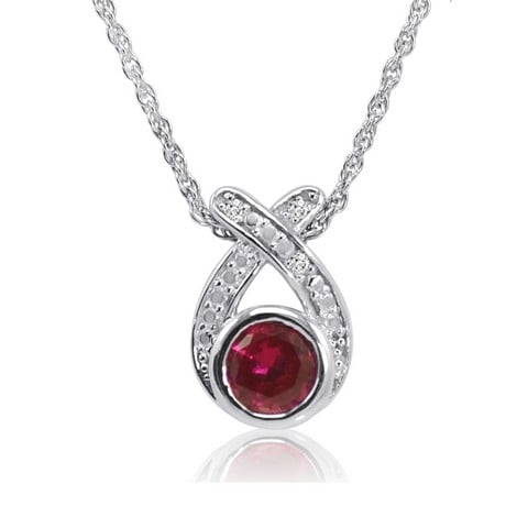 Cretaed Ruby & Diamond Pendant In Sterling Silver