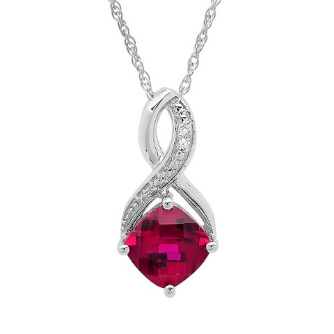Created Ruby & Diamond Pendant In Sterling Silver, 1.75 Ct