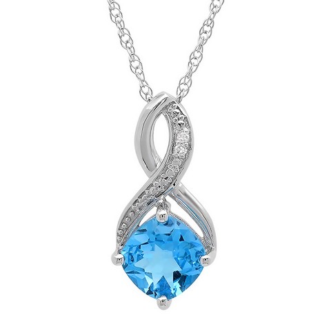 Swiss Blue Topaz & Diamond Pendant In Sterling Silver, 1.75 Ct