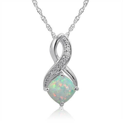 Created Opal & Diamond Pendant In Sterling Silver