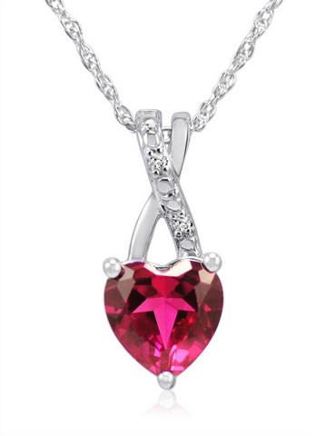 Created Ruby & Diamond Pendant In Sterling Silver