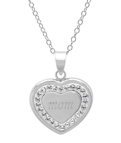 Sterling Silver Crystal Mom In Heart Pendant With Swarovski Elements