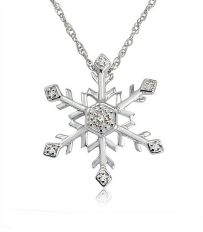 Diamond Snowflake Pendant - Necklace In Sterling Silver