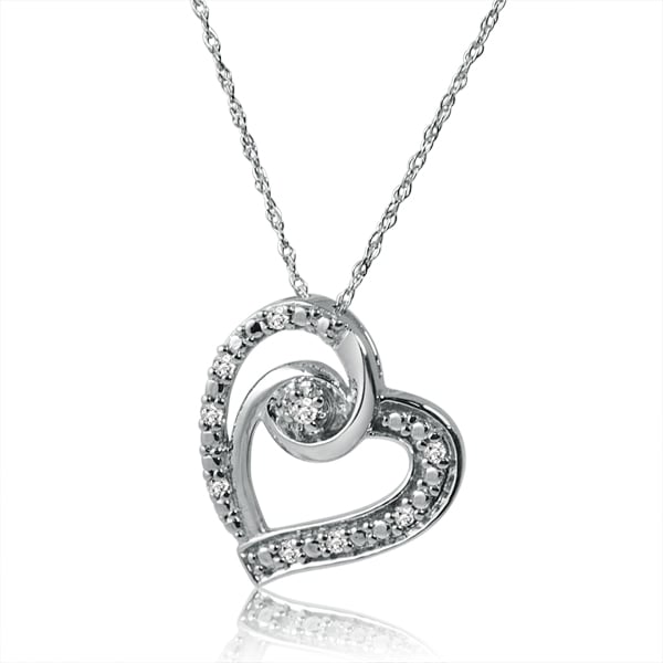 Diamond Heart Necklace Set In Sterling Silver On An 18 In. Chain, 0.1 Ct