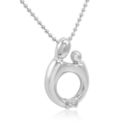 Sterling Silver Mother & Child Diamond Pendant On An 18 In. Chain