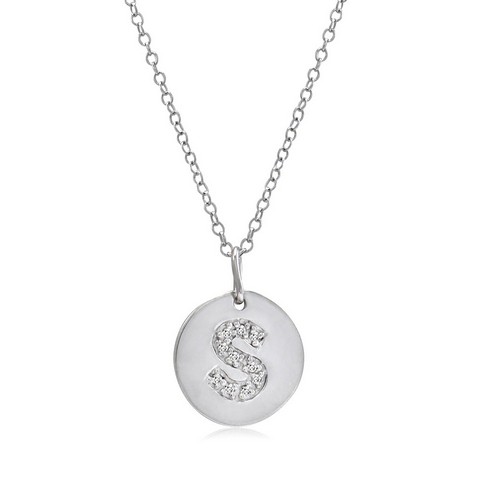 Sterling Silver Diamond Initial S Disc Pendant - Necklace