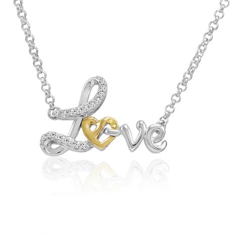Diamond Heart In Love Pendant In Sterling Silver With 14k Gold, 0.1 Ct