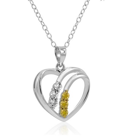 Diaura Yellow & White Diamond Heart Pendant In Sterling Silver