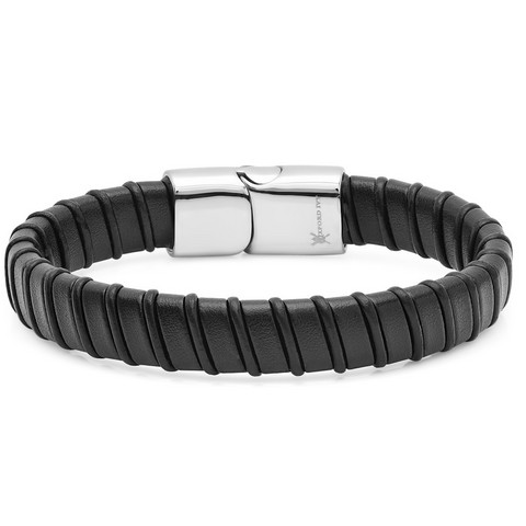 Mens Faux Leather Bracelet With Locking Stainless Steel Clasp