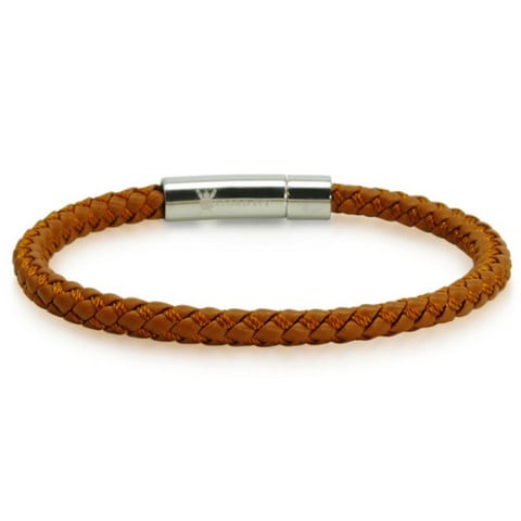 Brown Leather & Stainless Steel Bracelet 8.5 In. With Locking Clasp