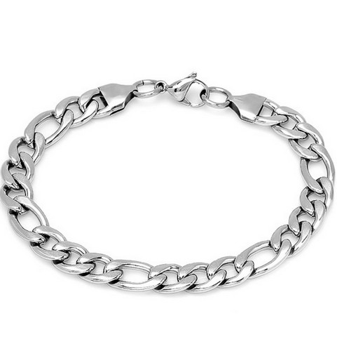 Mens Stainless Steel Figaro Chain Link Bracelet, 8.5 In.