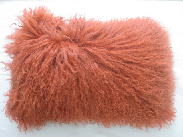 Xu-1001-12 Lamb Synthetic Fur Rectangular Pillow- Orange