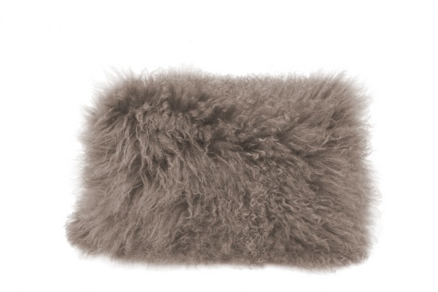Lamb Synthetic Fur Rectangular Pillow- Grey