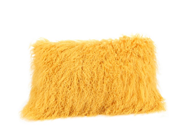 Xu-1001-32 Lamb Synthetic Fur Rectangular Pillow- Gold