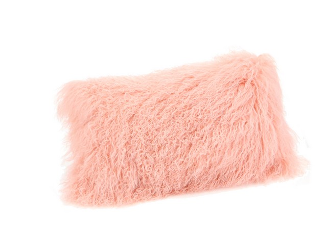 Xu-1001-33 Lamb Synthetic Fur Rectangular Pillow- Pink