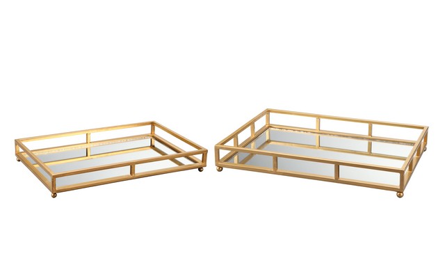 Mh-1069-32 Grid Tray, Rectangle, Gold, Set Of 2