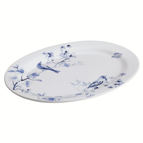 59996 Dinnerware Indigo Blossom Stoneware Oval Printed Serving Platter, 10 X 14 In.