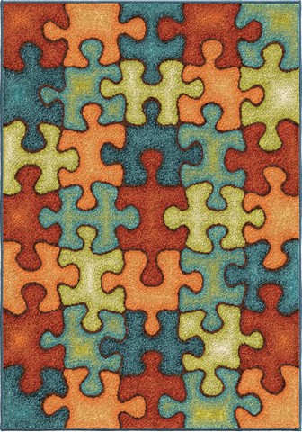 3101 Kids Court Puzzled Rainbow Multicolor Area Rug, 3.83 X 5.16 Ft.