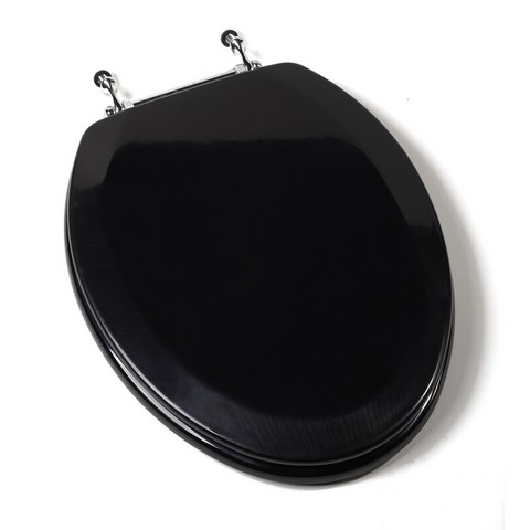 1f1e6-90ch Premium Molded Elongated Wood Toilet Seat With Chrome Metal Hinges, Black