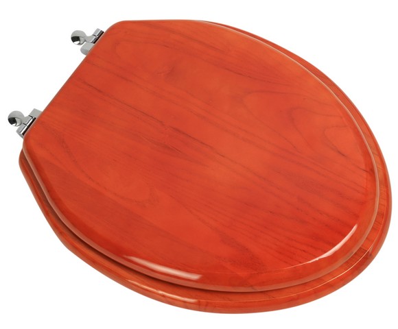 5f1e2-15ch Designer Solid Elongated Oak Wood Toilet Seat With Oil Chrome Hinges, American Cherry