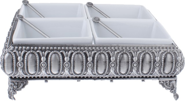 Nua Collection 58508 Pewter 4 - Sectional Porcelin Inserts With Oval Design