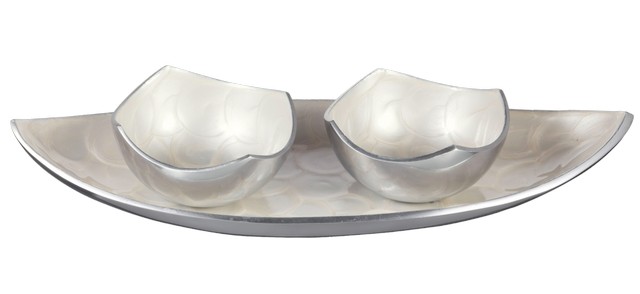 Nua Collection 58525 Aluminum Enamel Pearl Section Dish 13 X 5.14 In. - Set Of 3