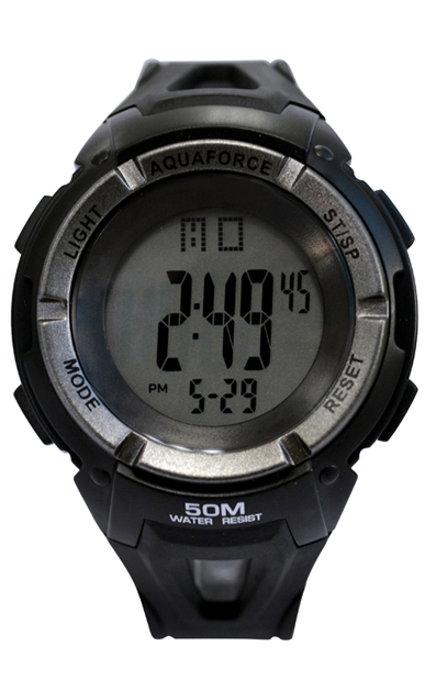 26-003 Multi Function Black Strap Watch With Grey Bezel Digital