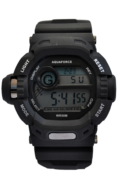 26-006 Multi Function Black Strap Watch With Rectangular Digital